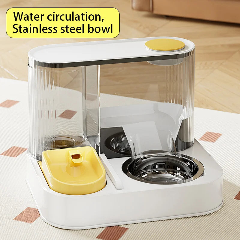 Two-In-One Automatic Pet Feeding Dish Integrated Plastic Cat Bowl Water Dispenser and Food/Water Bowl for Dogs and Cats
