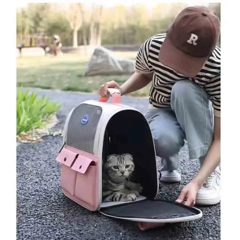 Ventilation Large Capacity Cat Carrier Backpack Adjustable Strap Pet Carrying Bag Foldable Cat Backpack for Outdoor Travel
