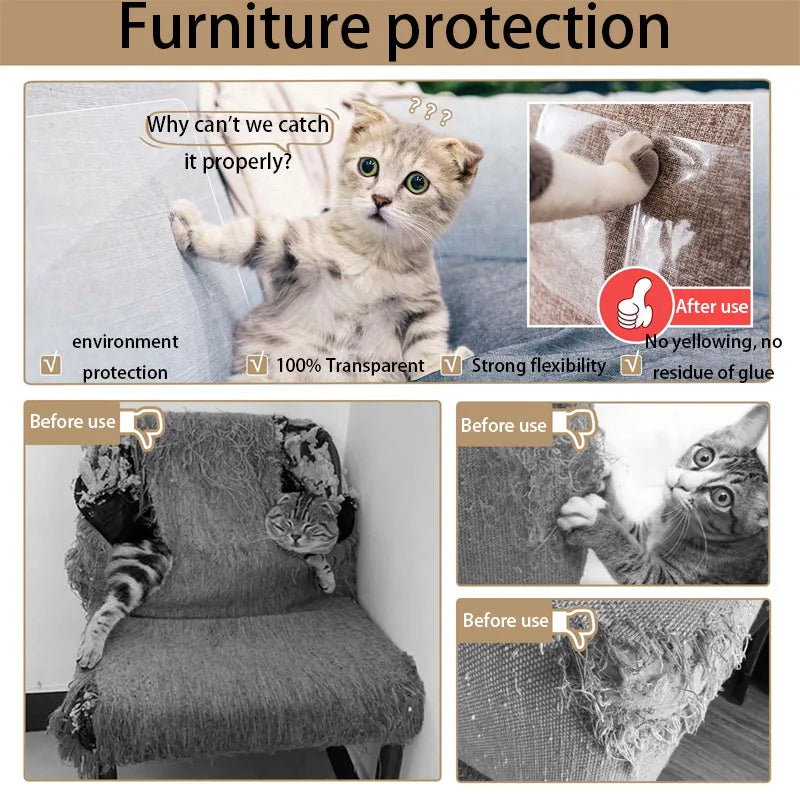 Protège-Meubles Transparent pour Chats - Adhésif 3M Anti-Griffures