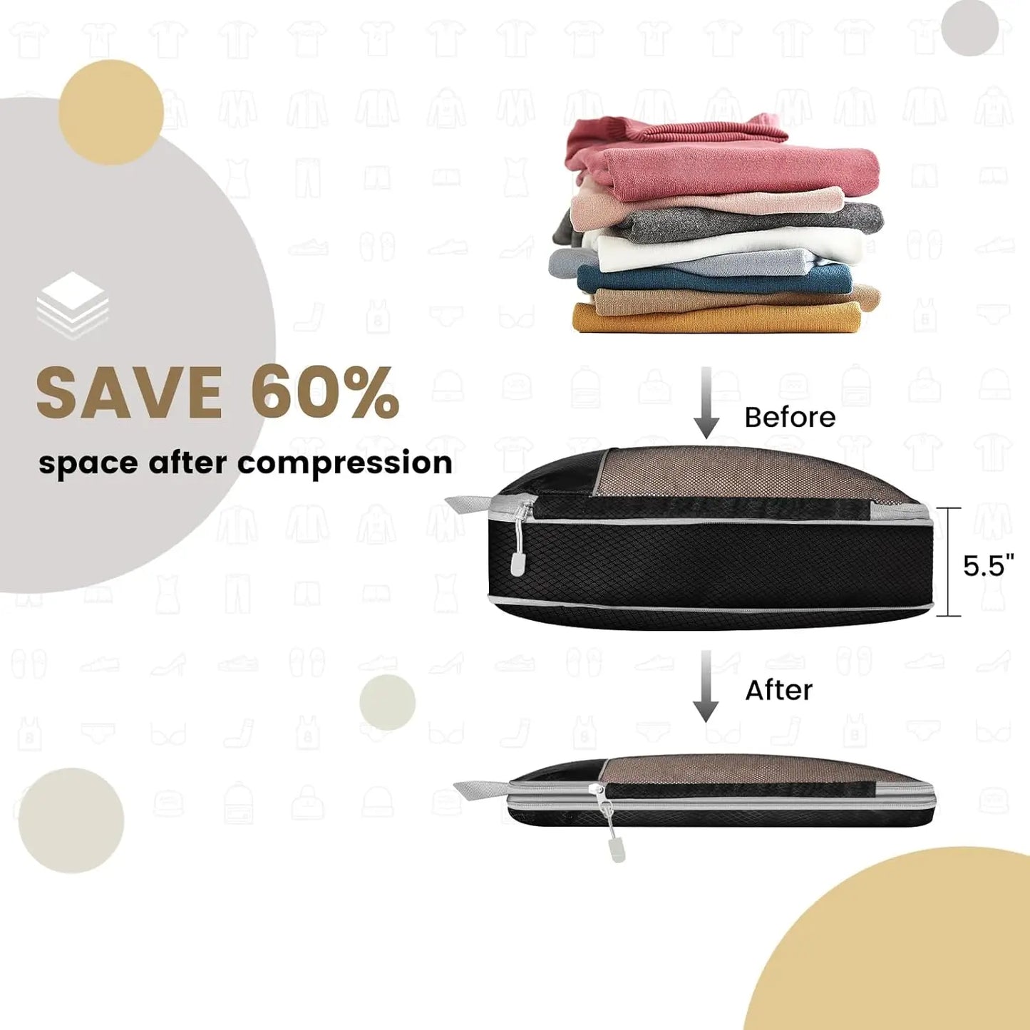 6-Piece Travel Compression Organizer Set with Mesh Shoe Bag - Lightweight and Durable Packing Cubes for Effortless Travel Organization