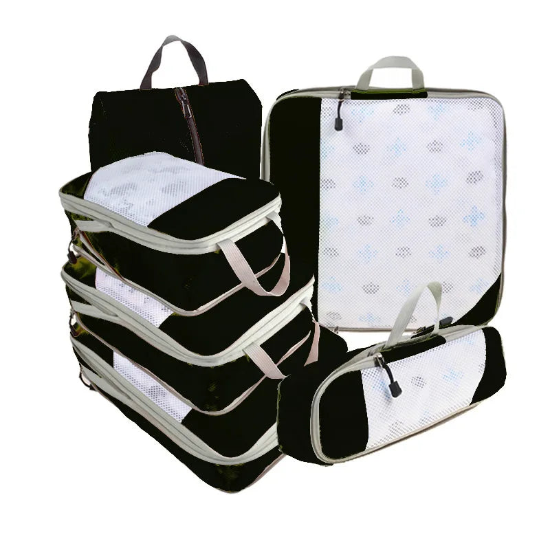 6-Piece Travel Compression Organizer Set with Mesh Shoe Bag - Lightweight and Durable Packing Cubes for Effortless Travel Organization