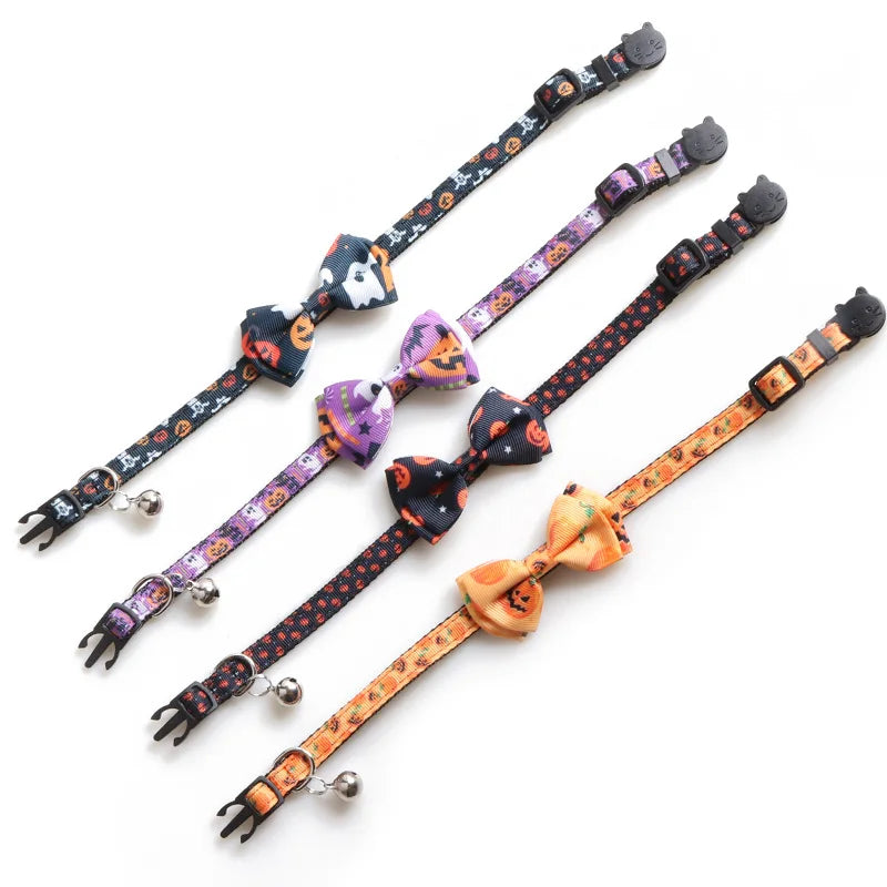 Newest Halloween Cat Collar with Bell Bowknot Puppy Kitten Necklace Adjustable Safety Buckle Chihuahua Bow Tie Pets Supplies