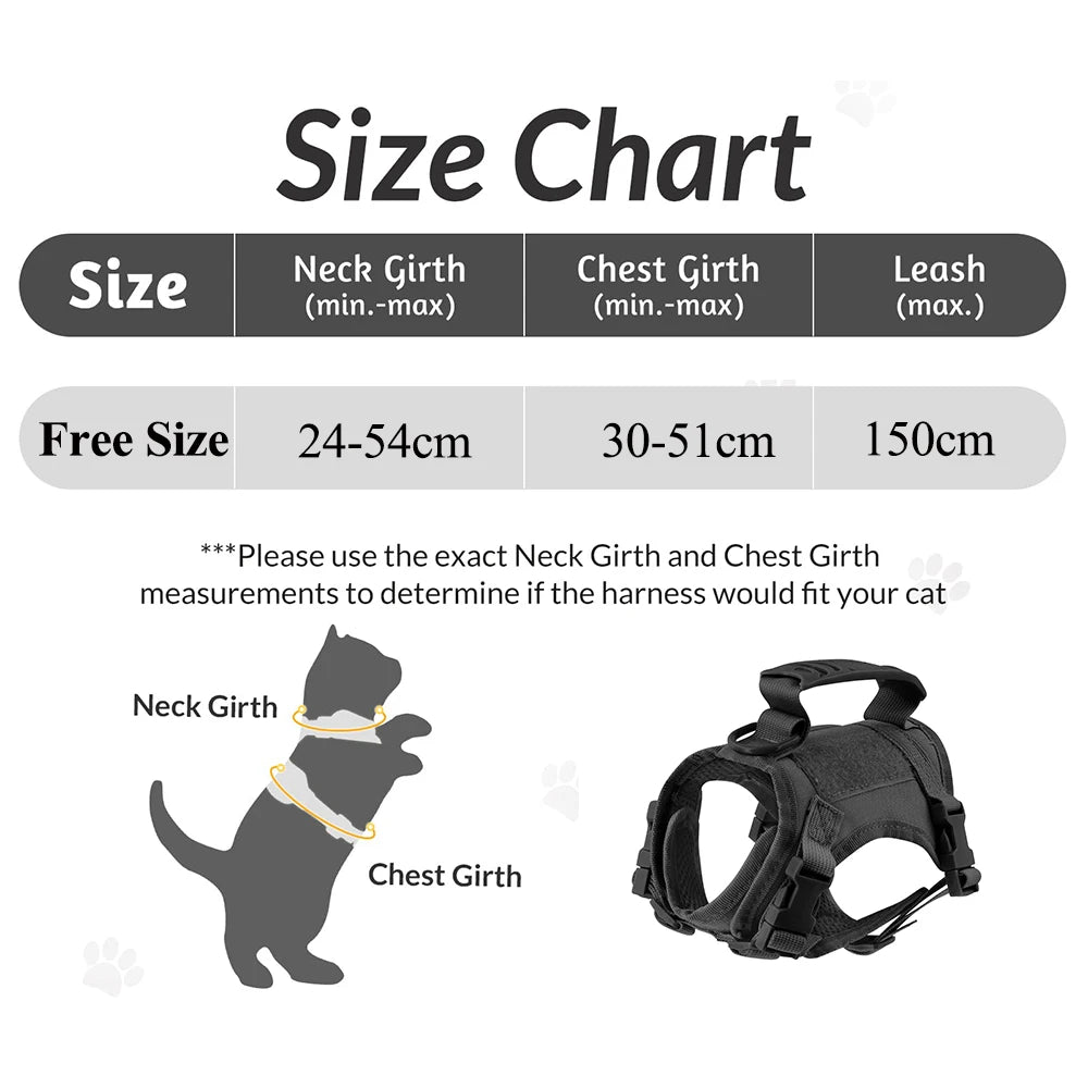 Cat Harness Leash Tactical Vest Small Dog Kitten Military Harness Escape Proof Full Body Breathable for Puppy Walking Training