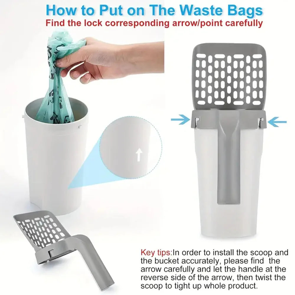Portable Detachable Pet Cleaning Supplies Large Capacity Cat Litter Scooper with Big Shovel Head Cat Litter Picker & Trash Bag