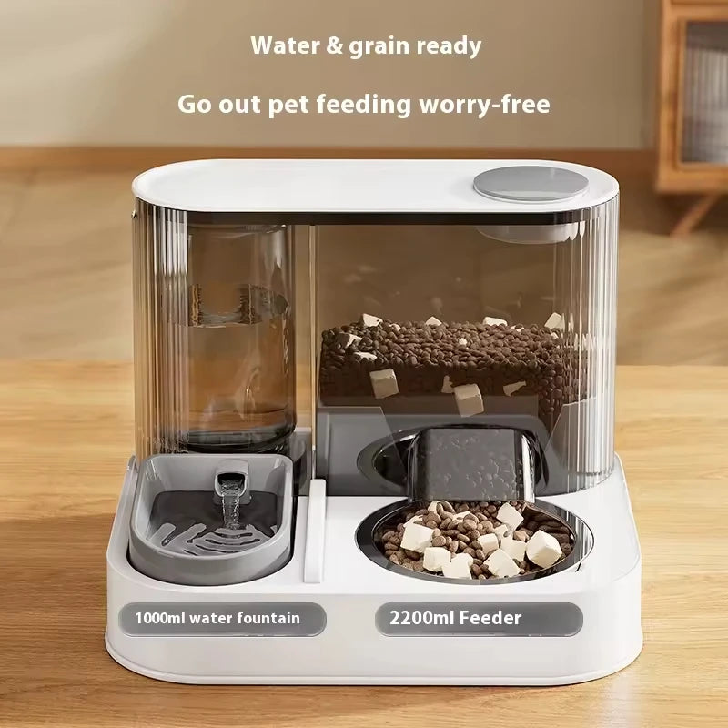 Two-In-One Automatic Pet Feeding Dish Integrated Plastic Cat Bowl Water Dispenser and Food/Water Bowl for Dogs and Cats