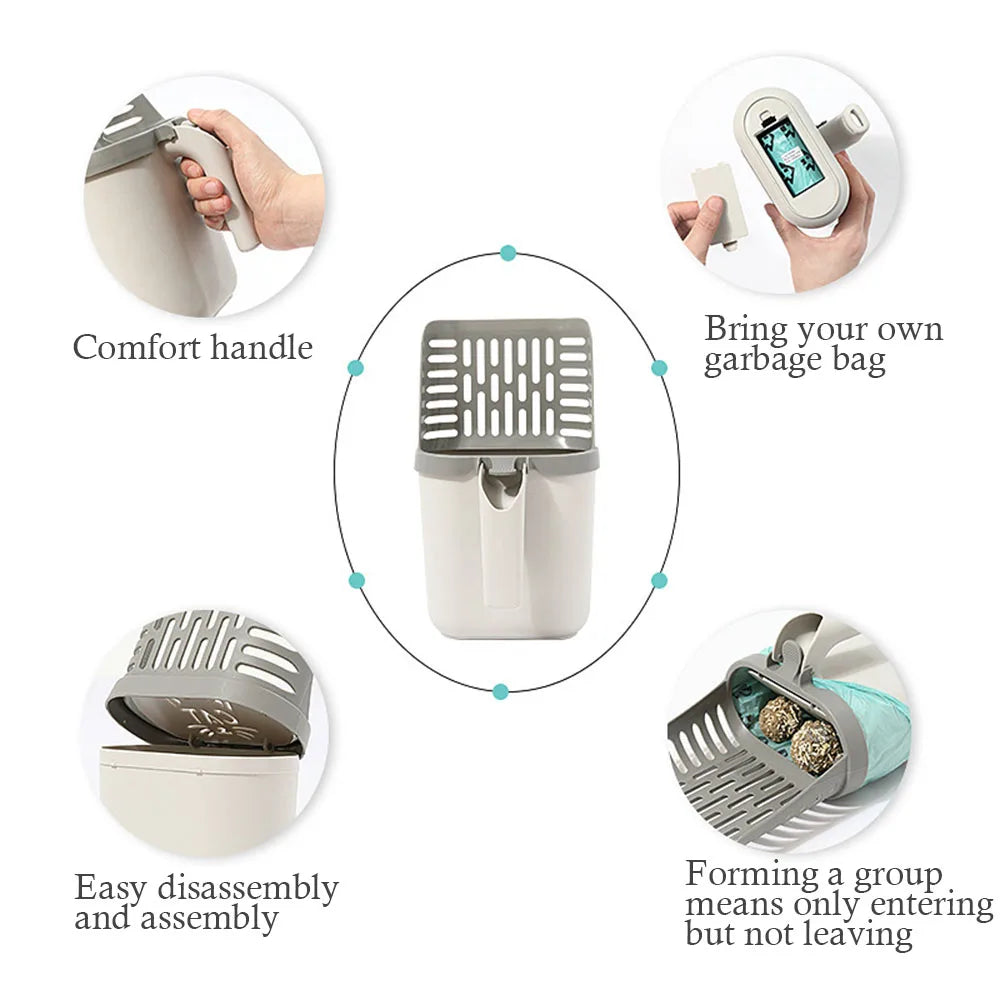 Portable Detachable Pet Cleaning Supplies Large Capacity Cat Litter Scooper with Big Shovel Head Cat Litter Picker & Trash Bag
