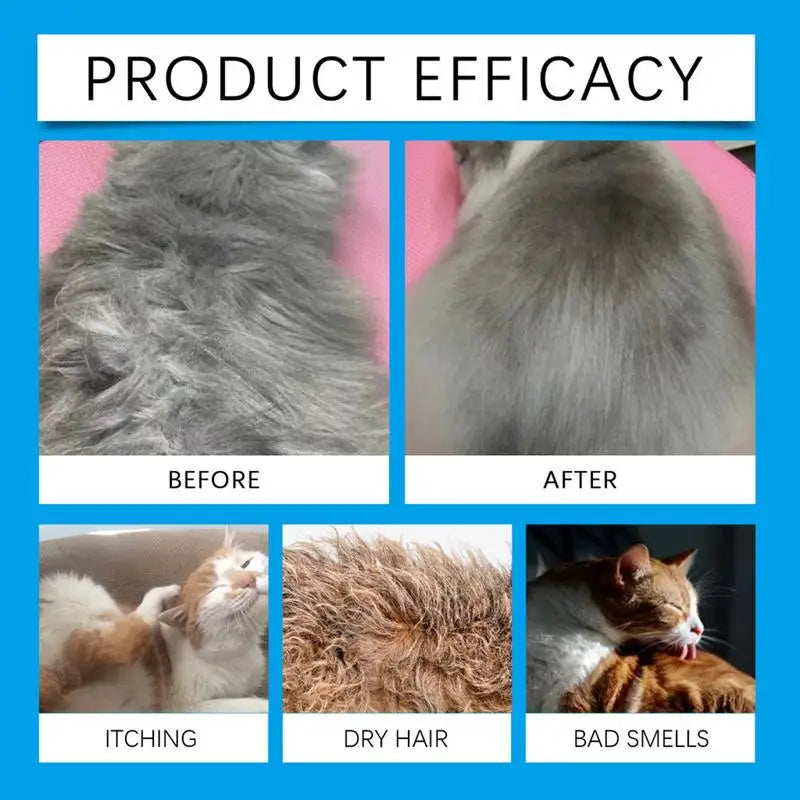 Flea Shampoo for Cats No Rinse Quick-Drying Cat Shampoo Licking Safe Dry Shampoo 60Ml Gentle Foam Shampoo for Cats Deep