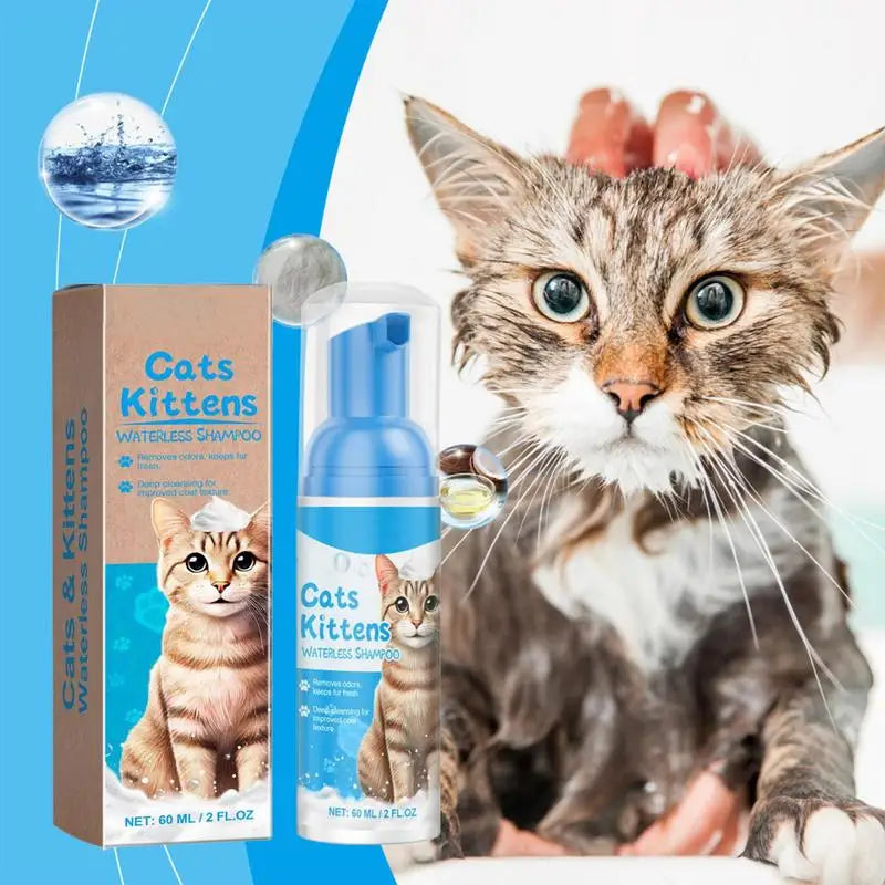 Flea Shampoo for Cats No Rinse Quick-Drying Cat Shampoo Licking Safe Dry Shampoo 60Ml Gentle Foam Shampoo for Cats Deep