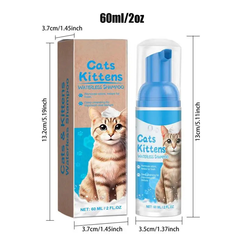 Flea Shampoo for Cats No Rinse Quick-Drying Cat Shampoo Licking Safe Dry Shampoo 60Ml Gentle Foam Shampoo for Cats Deep