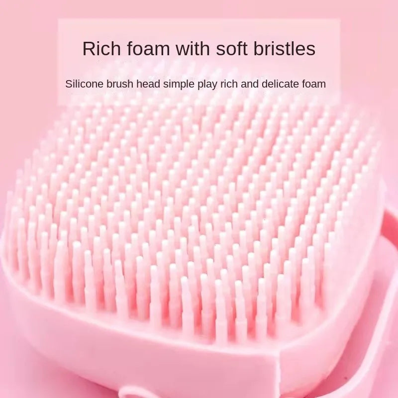 Pet Bath Brush Pet Massage Brush Shampoo Dispenser Soft Silicone Brush Rubber Bristle for Dogs and Cats Shower Grooming Tool