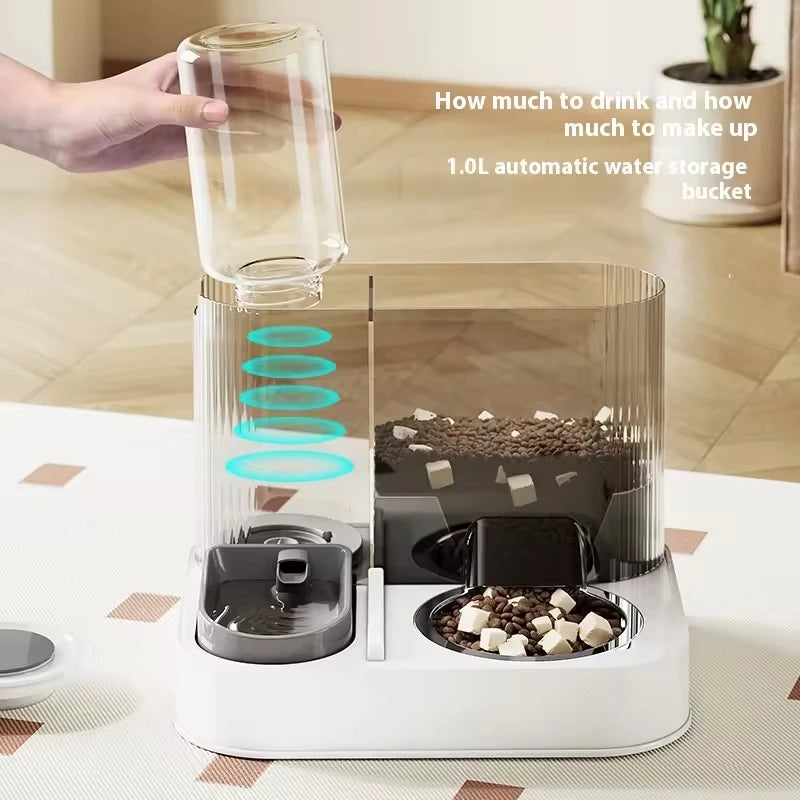 Two-In-One Automatic Pet Feeding Dish Integrated Plastic Cat Bowl Water Dispenser and Food/Water Bowl for Dogs and Cats