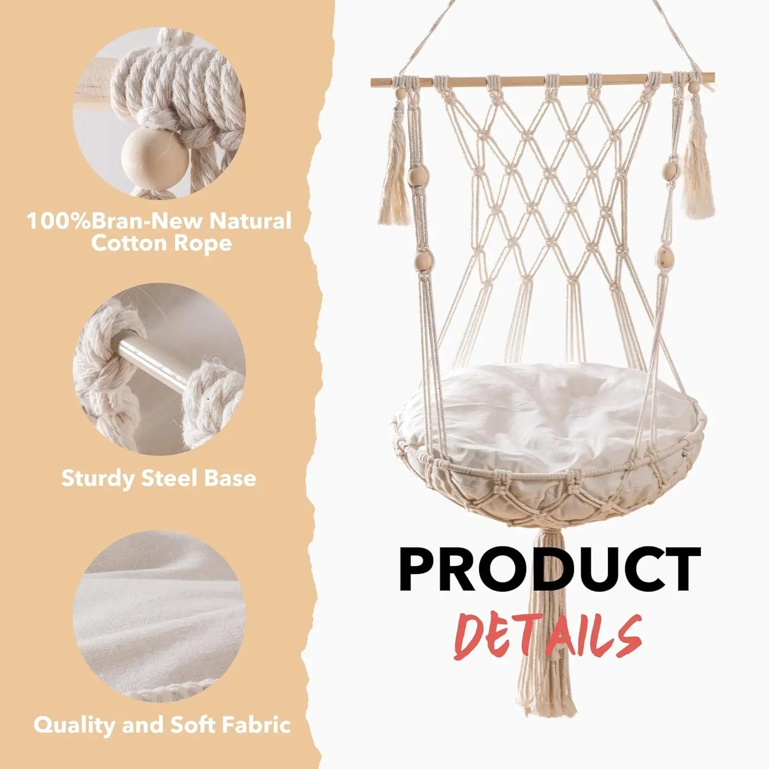 Cat Hammock Handwoven Cat Swing Bed on Wall Hanging Window Perch with Washed Cotton Mat for Indoor Cats