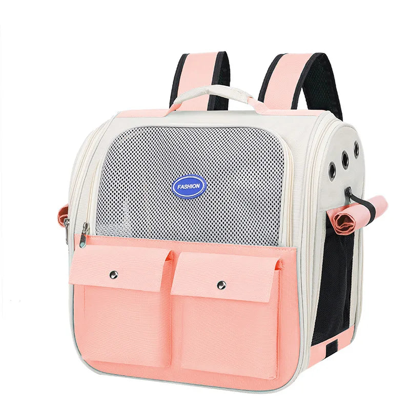 Ventilation Large Capacity Cat Carrier Backpack Adjustable Strap Pet Carrying Bag Foldable Cat Backpack for Outdoor Travel