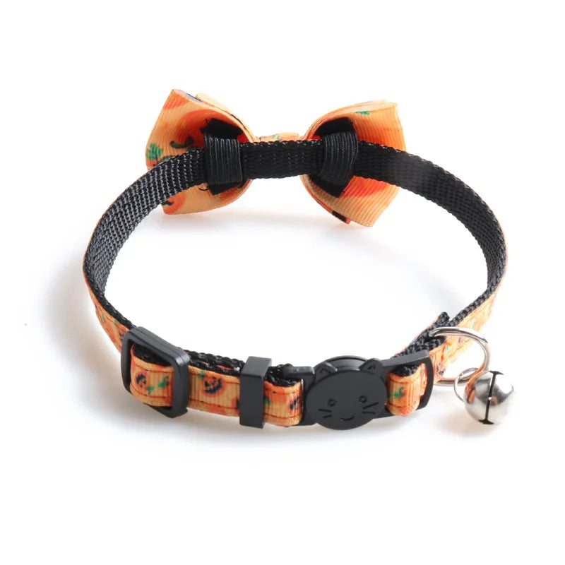 Newest Halloween Cat Collar with Bell Bowknot Puppy Kitten Necklace Adjustable Safety Buckle Chihuahua Bow Tie Pets Supplies