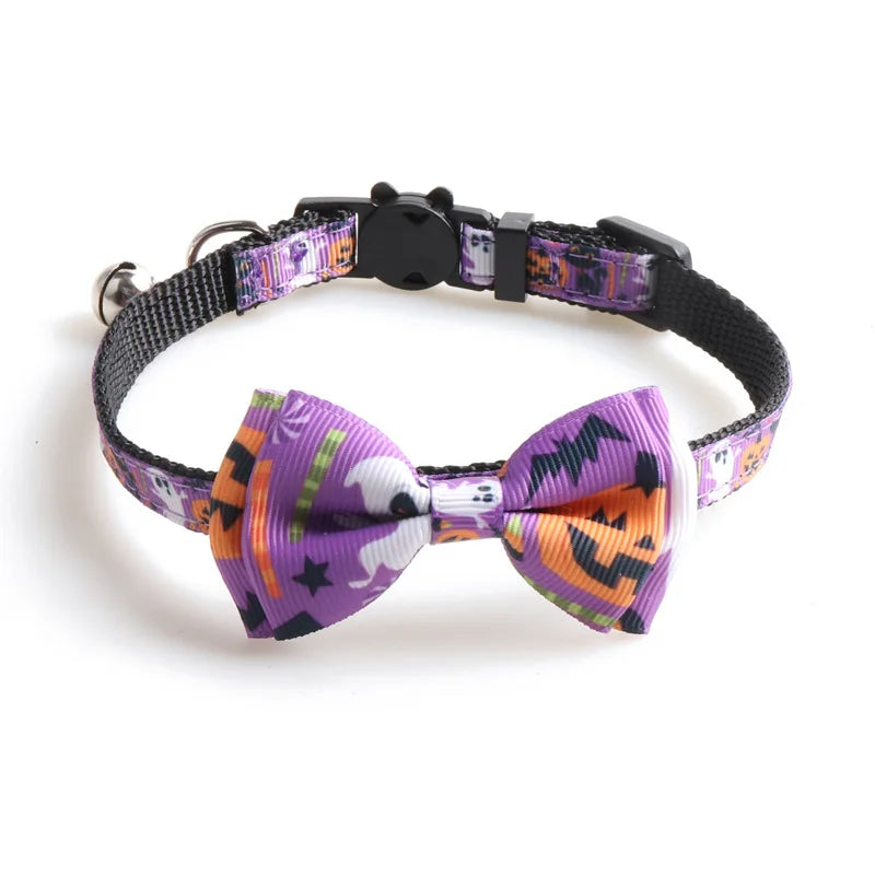 Newest Halloween Cat Collar with Bell Bowknot Puppy Kitten Necklace Adjustable Safety Buckle Chihuahua Bow Tie Pets Supplies