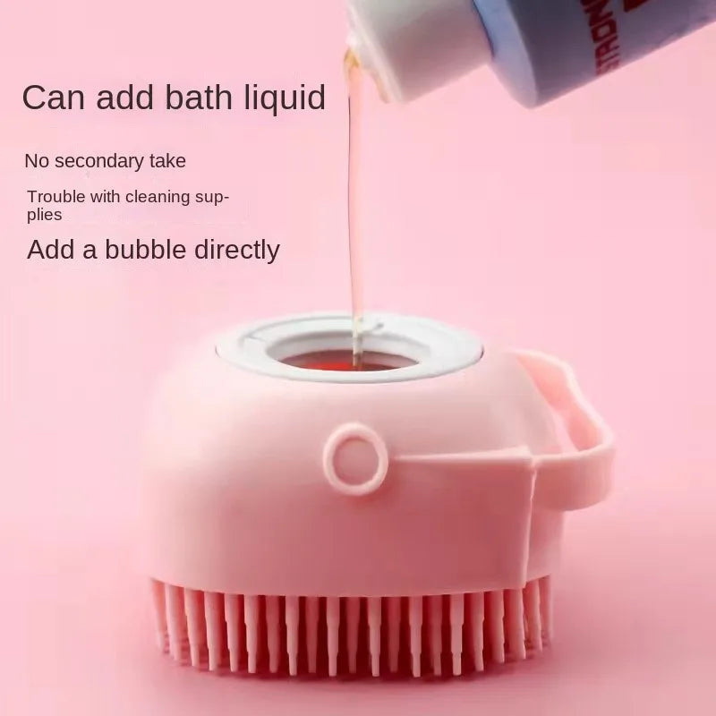 Pet Bath Brush Pet Massage Brush Shampoo Dispenser Soft Silicone Brush Rubber Bristle for Dogs and Cats Shower Grooming Tool