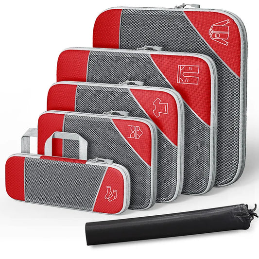6-Piece Travel Compression Organizer Set with Mesh Shoe Bag - Lightweight and Durable Packing Cubes for Effortless Travel Organization