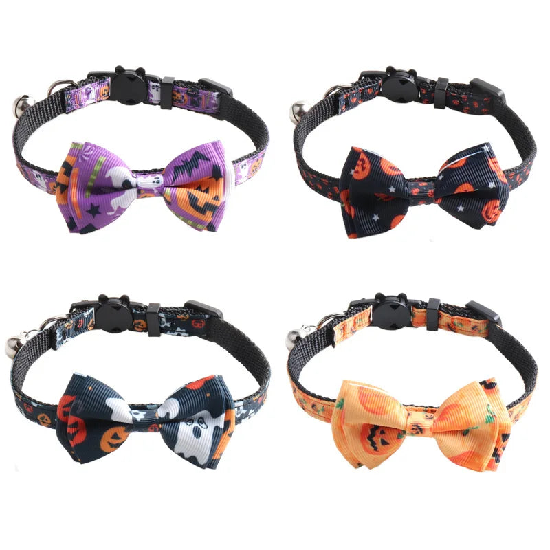 Newest Halloween Cat Collar with Bell Bowknot Puppy Kitten Necklace Adjustable Safety Buckle Chihuahua Bow Tie Pets Supplies
