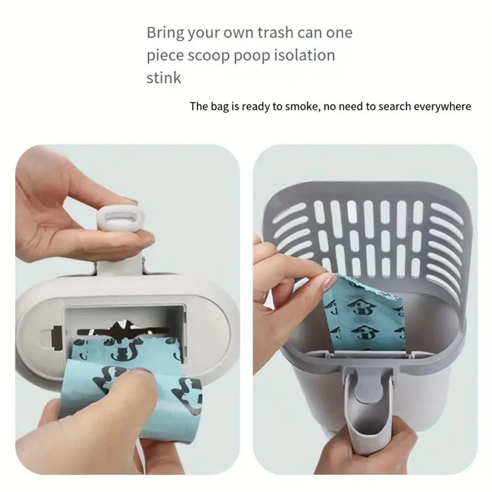 Portable Detachable Pet Cleaning Supplies Large Capacity Cat Litter Scooper with Big Shovel Head Cat Litter Picker & Trash Bag