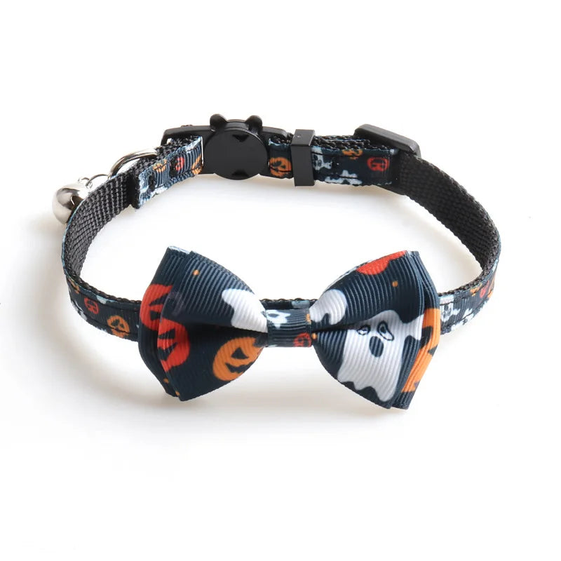Newest Halloween Cat Collar with Bell Bowknot Puppy Kitten Necklace Adjustable Safety Buckle Chihuahua Bow Tie Pets Supplies