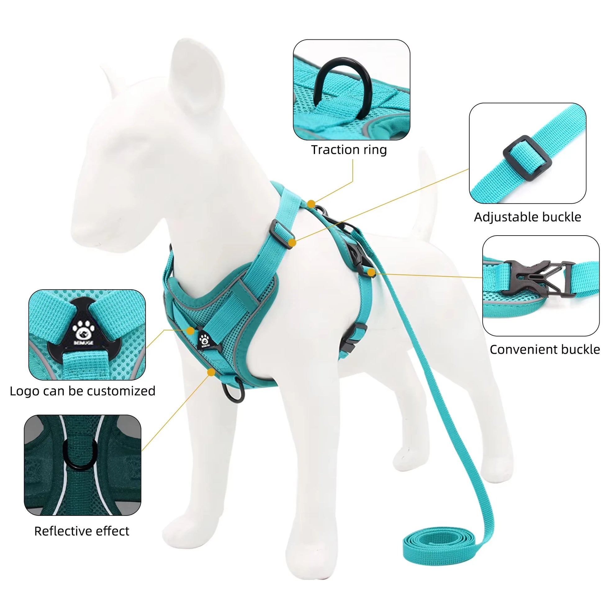 Cat Harness and Leash Set Escape Proof for Small Medium Dog Cat Breathable Reflective Adjustable Kitten Chest Strap Pet Supplies