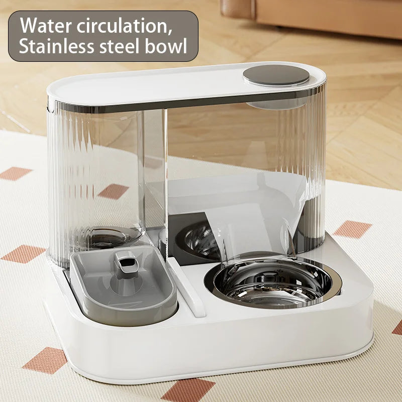 Two-In-One Automatic Pet Feeding Dish Integrated Plastic Cat Bowl Water Dispenser and Food/Water Bowl for Dogs and Cats