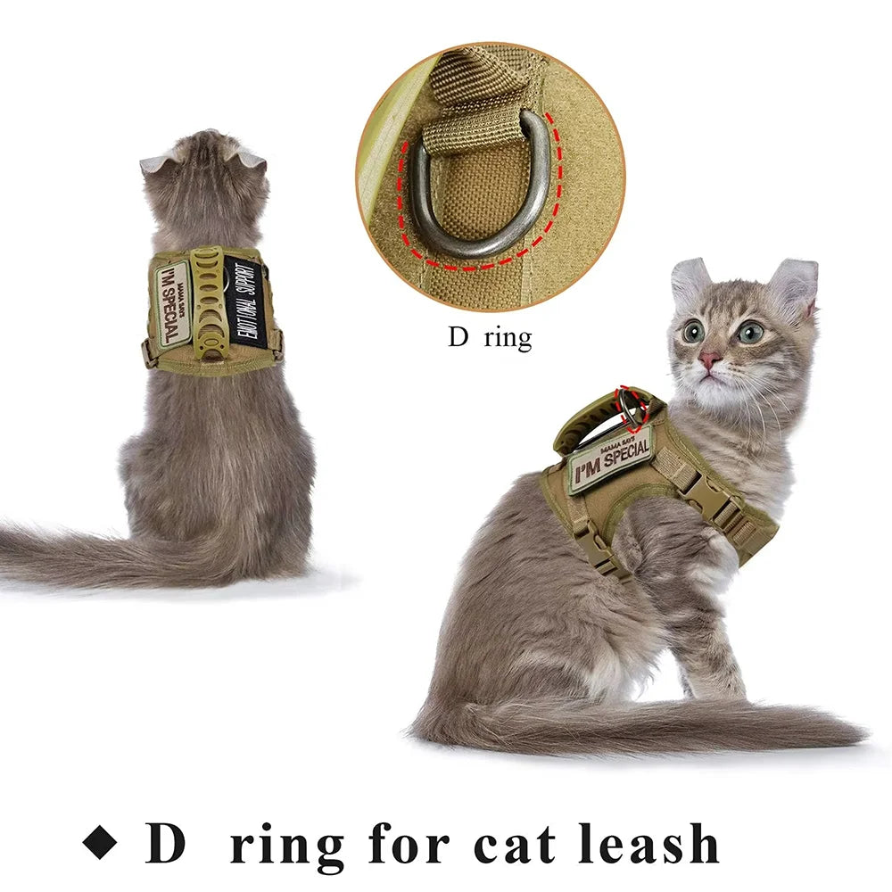 Cat Harness Leash Tactical Vest Small Dog Kitten Military Harness Escape Proof Full Body Breathable for Puppy Walking Training