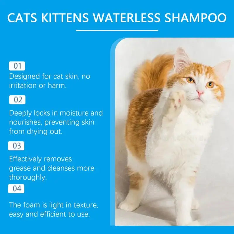 Flea Shampoo for Cats No Rinse Quick-Drying Cat Shampoo Licking Safe Dry Shampoo 60Ml Gentle Foam Shampoo for Cats Deep