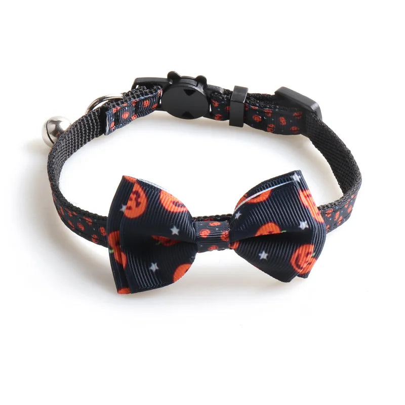 Newest Halloween Cat Collar with Bell Bowknot Puppy Kitten Necklace Adjustable Safety Buckle Chihuahua Bow Tie Pets Supplies